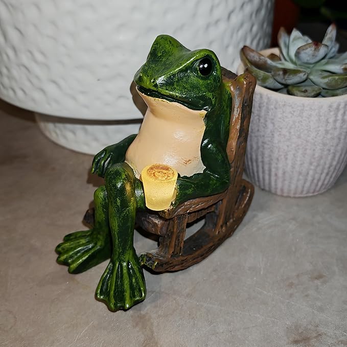 Miniature Frog Garden Statue Outdoor Decorations Figurine Light Fairy Garden Accessories Solar Frog Decor Art for Yard, Lawn,Balcony, Unique