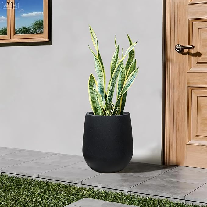 16.9" H Resin Tall Planters for Outdoor Plants,Modern Black Round Tapered Plastic Flower Pot for Outdoor and Indoor Plants, Large Plant Pots with Drainage Holes and Rubber Plug for Home Garden Patio