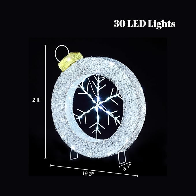 LuxenHome 2Ft Lighted Christmas Wreath, Christmas Outdoor Decorations, Large Wreath with LED Lights, Snowflake Ornament Wreath for Indoor, Lawn, Yard, Garden, Holiday Decor