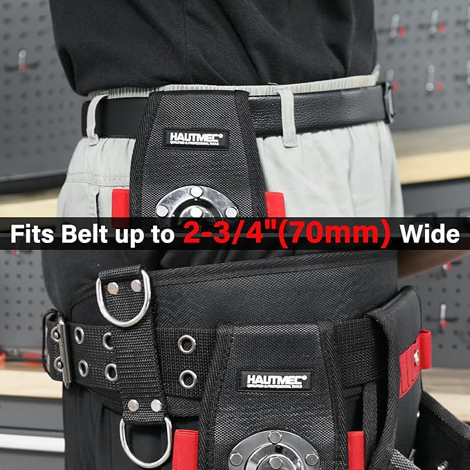 HAUTMEC Hammer Holder for Belt, Hammer Loop for Tool Belt with Swing Hammer Hook Design, 2 Elastic Tool Holders, Heavy-Duty 1680D Material & Strong Rivet for Extra Durability, HT0412