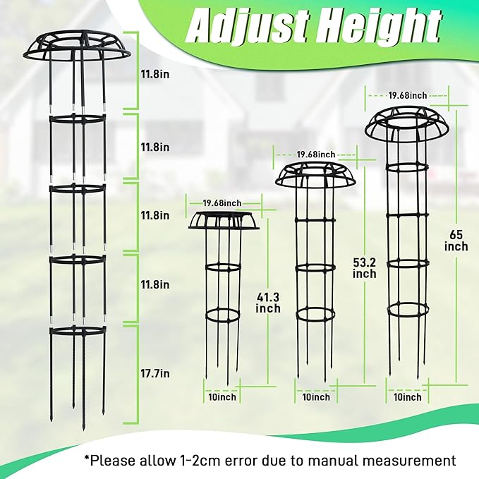 2 Pack 65 Inch Black Metal & Plastic Garden Trellis for Climbing Plants, Roses, Vines & Vegetables