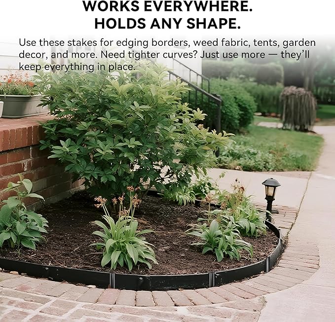 Metal Landscape Edging Stakes, 13Pcs 12Inch Galvanized Steel Garden Stakes Solid Top Curved Anchoring Spikes with Reinforcing Rib, for Corrugated Edge, Terrace Decor, Black