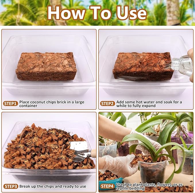 Legigo 10 Pack Coco Coir Chips for Plants- 11 LB 100% Organic Coconut Chips Brick Potting Mix with Low EC & PH Balance, Coconut Husk Substrate Coco Husk Mulch for Garden, Planting, Orchid and Soil Mix
