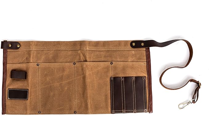 Luchuan Waterproof Waxed Canvas Tool Apron With the Adjustable Genuine Leather Belt (Khaki)