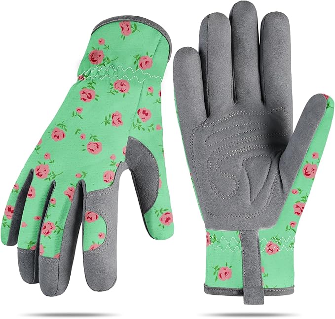 Gardening Gloves for Women,Breathable Leather Work Gloves Thorn Proof Garden Gloves for Yard Garden (Gray)