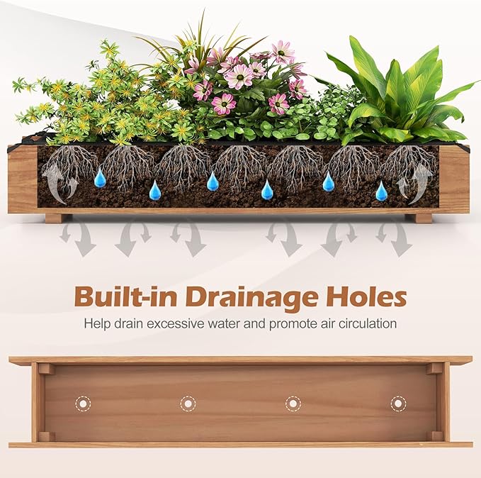 S AFSTAR Raised Garden Bed, 36" x 7" x 6.5" Wood Rectangle Planter Box with Drainage Holes, Water-Resistant Paint, Decorative Window Box, Outdoor Garden Bed for Fruit Vegetable Flower Herb, Orange