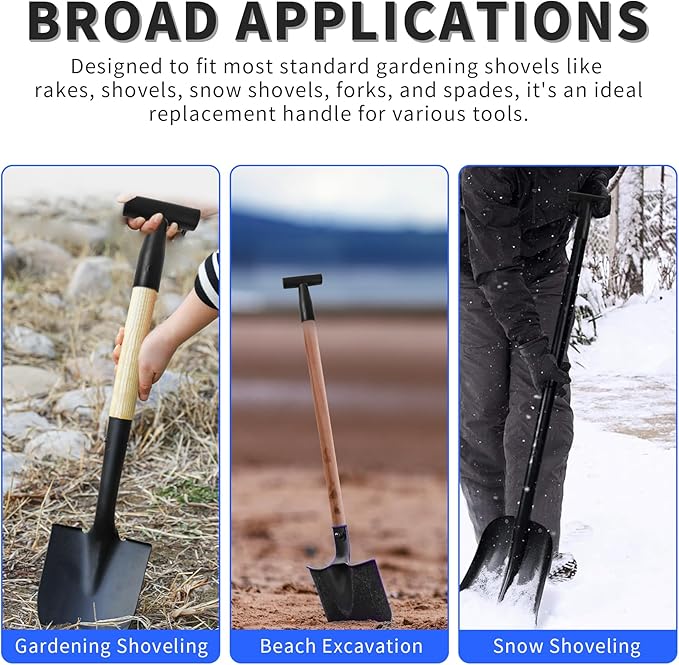 2 Pcs ID 1.34" Black Shovel T-Shaped Grip Handle,PVC Shovel T Straight Grip Handle,Plastic Spade Replacement Snow Removal Garden Accessorie Backyard Digging,5.12×4.33-in(H*T)