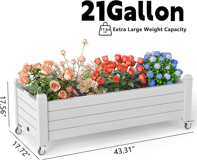 EasyUp Horticulture Garden Bed, Divisible Resin Planter Box for Backyard, Patio, Balcony, with 4 Legs and 4 Swivel Lockable Wheels(Ashen,43.31 * 17.72 * 17.56)