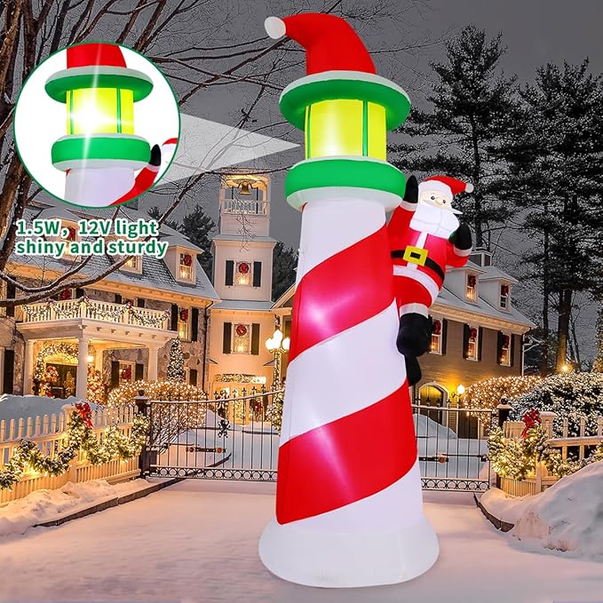 COMIN 10.1 FT Christmas Decorations Outdoor Inflatables Santa Claus Climb The Lighthouse Blowups with Built-in LEDs for Yard Party Lawn Decor