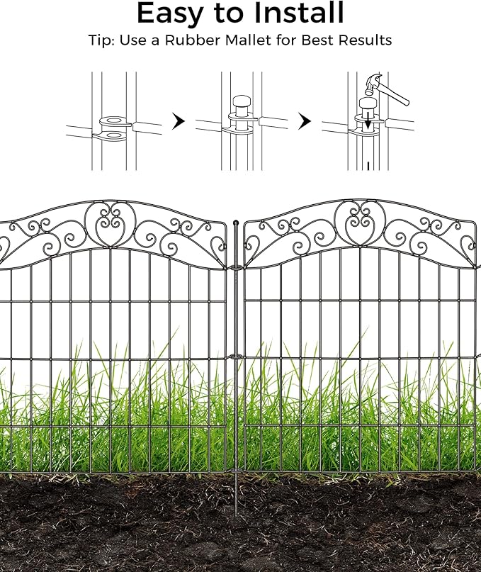5 Panels No Dig Decorative Outdoor Garden Fence, 40 in(H) X 11.8 ft(L) Animal Barrier Fencing, Rustproof Portable Fence, Temporary Dog Fence Outdoor for Yard, Outside, Backyard, Patio
