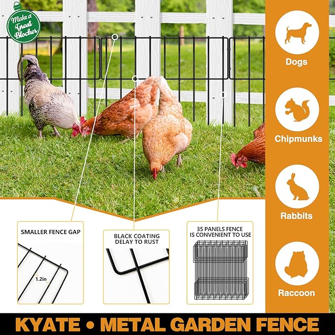 KYATE 35 Panels Animal Barrier Fence, 35ft(L) X 13inch(H) No Dig Rabbit Fences for Garden, Dog Digging Defense Ground Bottom Blockers, Rustproof Metal Border for Outdoor Patio Landscaping