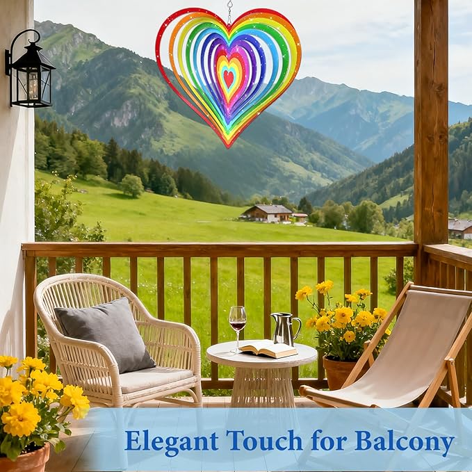 Love Heart Wind Spinners Outdoor, Hanging Wind Spinners for Birthday Christmas Thanksgiving, 12 inch Outdoor Indoor Hanging Ornament for Garden Porch Backyard Lawn