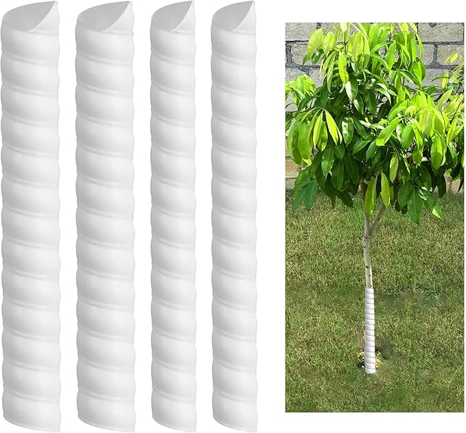 Watayo 4 Pcs Tree Trunk Protector- 2 Size Tree Wraps to Protect Bark- Plastic Spiral Tree Guard- Tree Bark Protector Tube Wraps to Protect Saplings Plants from Deer Rabbit Cats Rodents Mowers