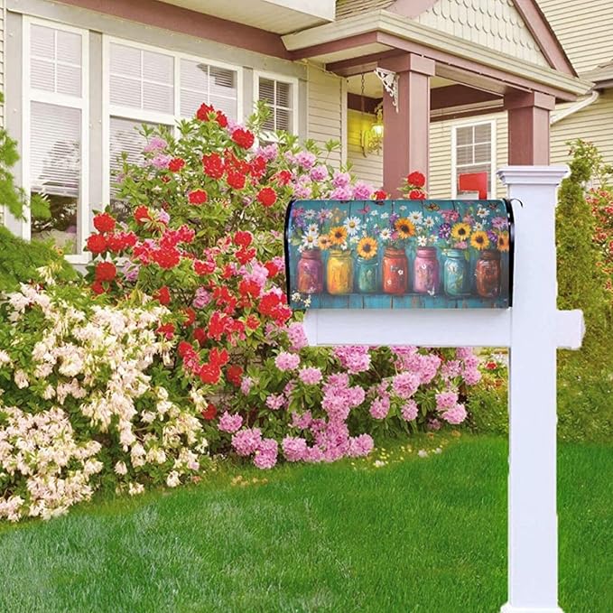 Flower Butterfly Mailbox Covers Magnetic Letterbox Covers 21x18 Inch for Garden Outdoor Decoration