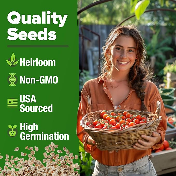 HOME GROWN Large Red Cherry Tomato Seeds Pack– 500 High Germination Heirloom Seeds – Non GMO Vegetable Seeds for Garden,Homestead & Self-Sufficient Growing(Solanum lycopersicum)