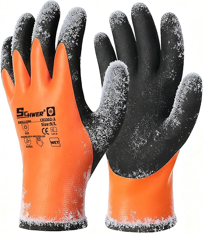 Schwer 100% Waterproof Winter Work Gloves, ANSI A2 Cut Resistant Freezer Gloves for Outdoor Cold Weather Keep Hands Warm, Thermal Insulated Gloves for Shoveling Snow, Ice Fishing, Super Grip, M