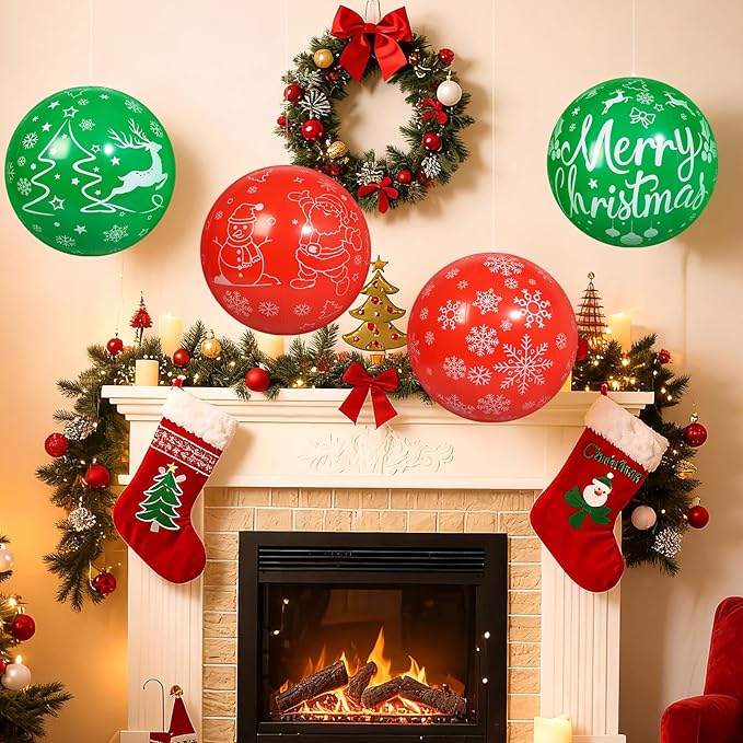 4 PCS 16 Inch Christmas Inflatable Balloons PVC Hanging Christmas Inflatable Outdoor Balls for Xmas Garden Lawn Yard Holiday Front Door Decoration