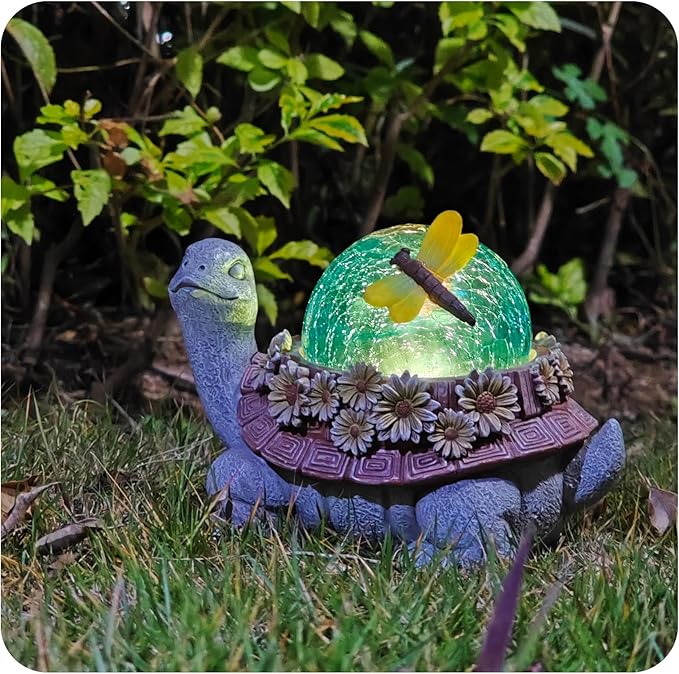 Solar Resin Turtle – Garden Decor Ornament with Floral Design,Cute Animal Statue for Outdoor, Patio, Yard Decoration,Home Unique Birthday Housewarming Gifts for Moms Women Dad Grandparents