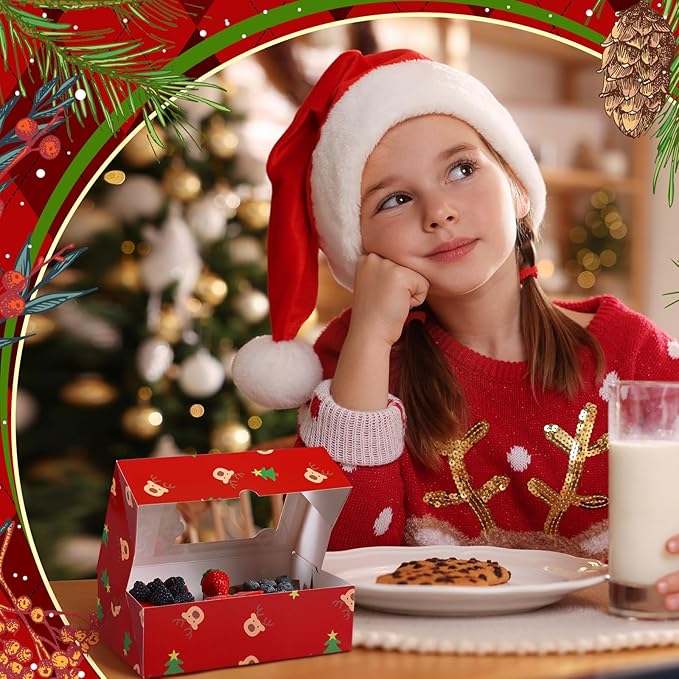 36 Pcs Christmas Cookie Boxes with Clear Window, Holiday Bakery Box Goodie Box Candy Boxes Treat Containers for Food Cupcake Brownies Donuts Gift Giving, 6 Designs(Classic)