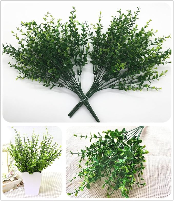 CATTREE Artificial Eucalyptus Leaves, Plastic Fake Shrubs Bushes Green Plants Wedding Indoor Outdoor Home Garden Verandah Kitchen Office Table Centerpieces Arrangements Christmas Decoration 4 pcs