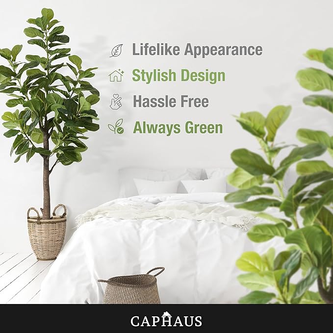 CAPHAUS Artificial Fiddle Leaf Fig Tree, 6/7 Feet in Pot with Dried Moss, for Indoor House Home Office Store, Potted Ficus Lyrata Faux Tree, Fake Plant Modern Decoration Gift for Housewarming