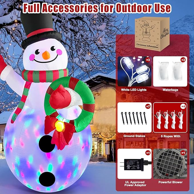 Danxilu 12 FT Giant Christmas Inflatables Snowman Outdoor Decorations Built-in Rotating LED Lights, Huge Blow Up Snow Man with Magic Hat IP44 Waterproof Xmas Decor for Yard Outside Lawn Holiday