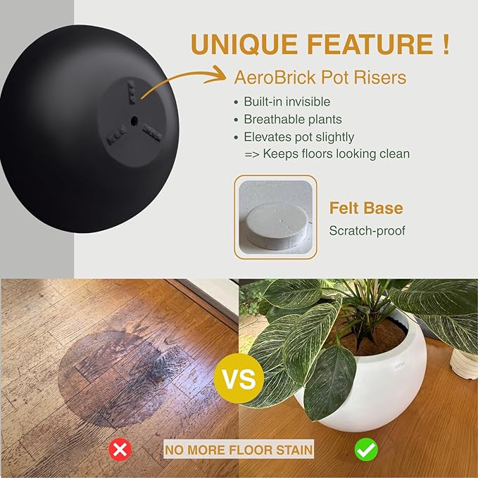 7.7"H x 22"D Round Bowl Fiberstone Planter for Succulent and Lotus - Christmas Tree Planter, Weather Resistant for Indoor & Outdoor Use, Included 2 Extra Coco Mats (Black, 19.9" Pot Opening)