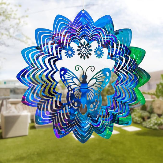 Butterfly Hanging Wind Spinners - Outdoor Butterfly Decor Gift for Women Mom Grandma Metal 3D Wind Spinner for Yard Garden Decor Funny Christmas Decoration Gifts Ideas