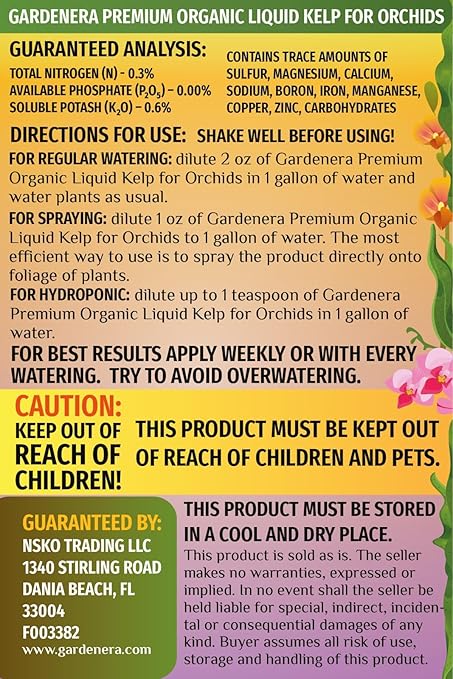 GARDENERA Premium Organic Seaweed & Kelp Superfood for Orchid Plants - 32 oz - Liquid Kelp Fertilizer Concentrate (Makes 180 Gallons)