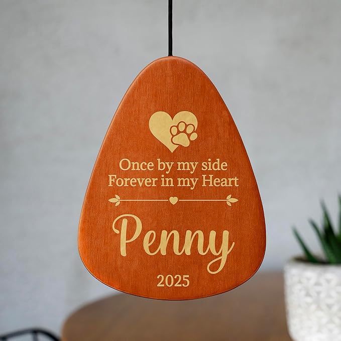 Personalized Pet Memorial Wind Chime - 37" Custom Engraved Pet Loss Gift with Name, Date & Quote - Drop Shape Wooden Pendant & Stainless Steel Tubes, Outdoor/Indoor Remembrance Wind Chime, Black D3
