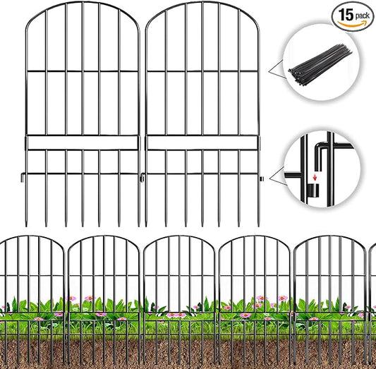 Adavin Animal Barrier Garden Fence,15 Pack Black 12''L x 25" H no dig Fence, Underground dig Protection for Dog Rabbits Rustproof Metal Wire Panel Border, 15 ft Ground Stakes for Outdoor Patio