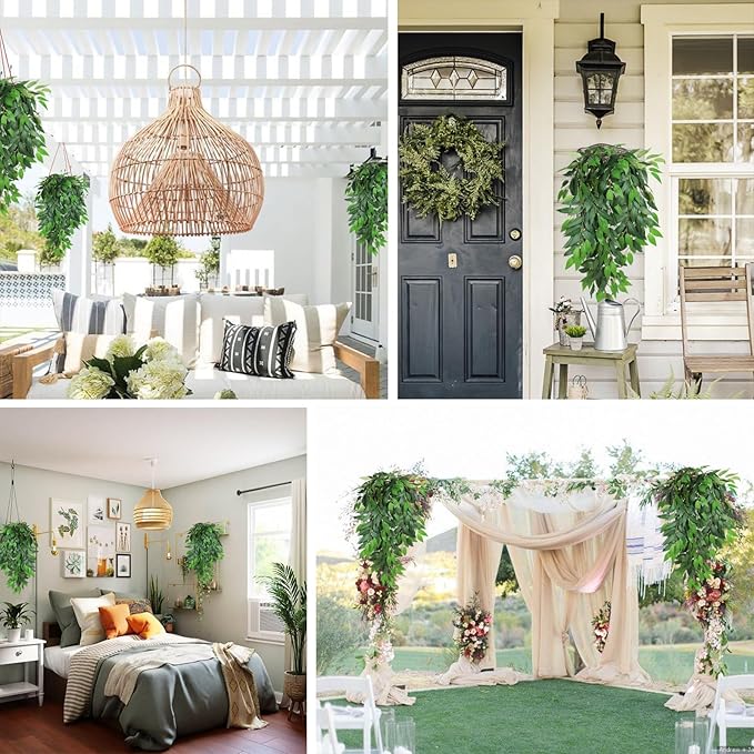 RECUTMS Artificial Hanging Willow Leaves Vine Twigs 2PC, Fake Silk Weeping Willows Leaf Plant Faux Italian Ruscus Greenery Indoor Outdoor Home Garden Wedding Arch Jungle Birthday Party Spring Decor