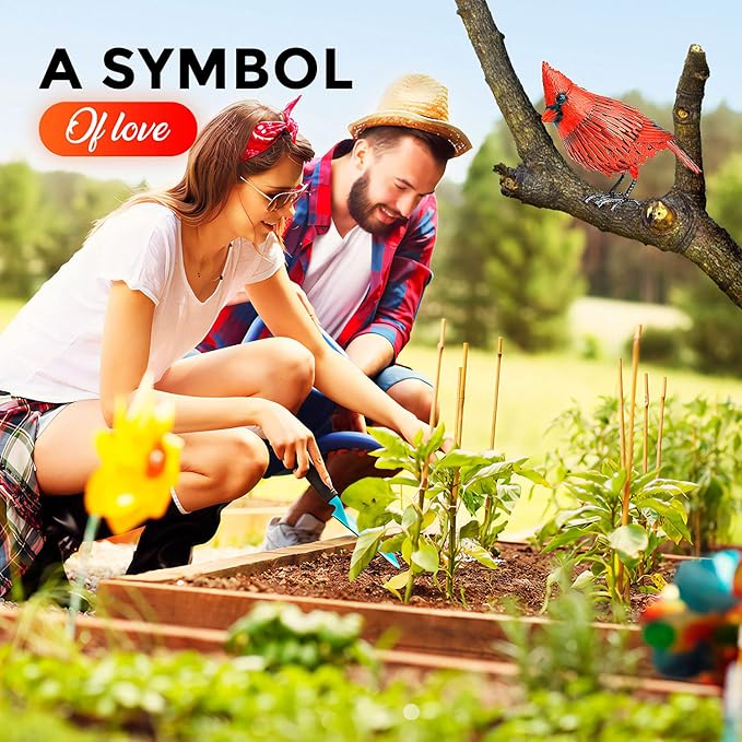 Cardinal Statue Metal Bird Garden Decor - Metal Yard Art - Outdoor Sculptures & Statues - Large Red Bird - Ornaments for Patio Balcony - Sympathy Gift