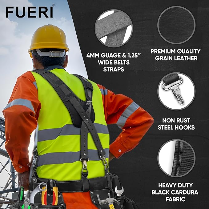 FUERI Tool Belt Suspenders for Men Heavy Duty Bags Construction Carpenter Tools Electricians Framers