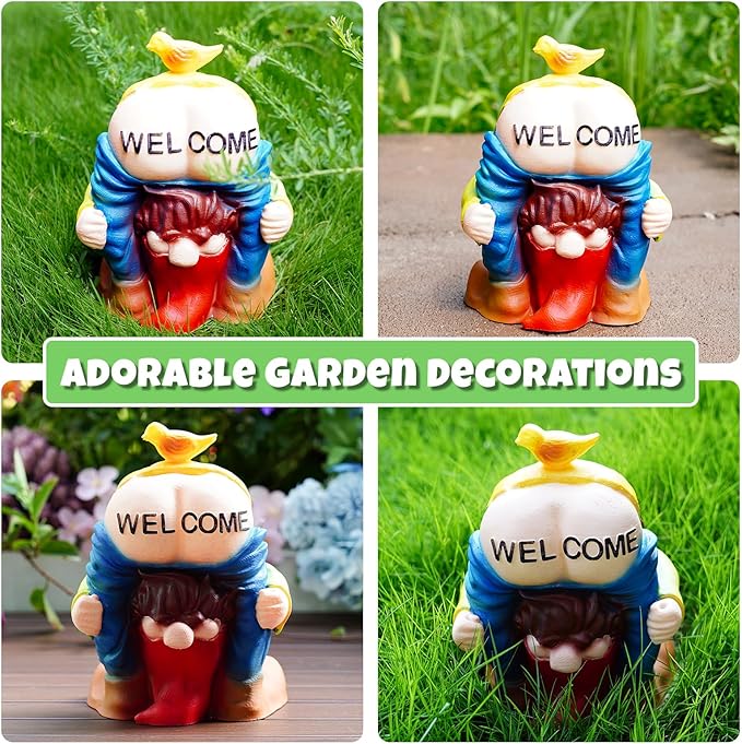 Solar Garden Statues Lights, 8.5" Christmas Outdoor Gnome Figurine with Auto On/Off for Yard Patio Decor, Gifts for Women, Grandma, Mom, Housewarming (Welcome Gnome)