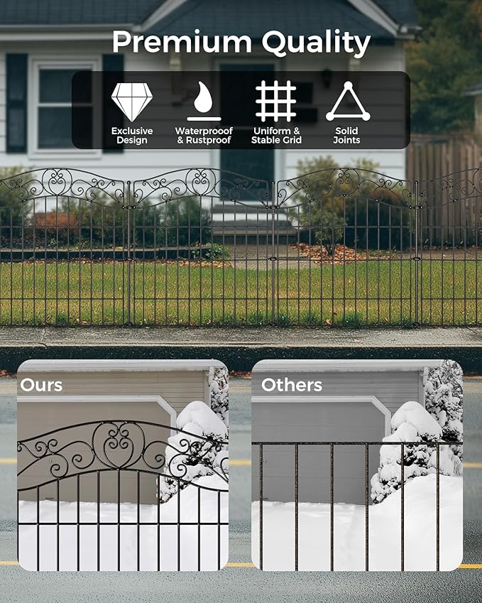 5 Panels No Dig Decorative Outdoor Garden Fence, 40 in(H) X 11.8 ft(L) Animal Barrier Fencing, Rustproof Portable Fence, Temporary Dog Fence Outdoor for Yard, Outside, Backyard, Patio