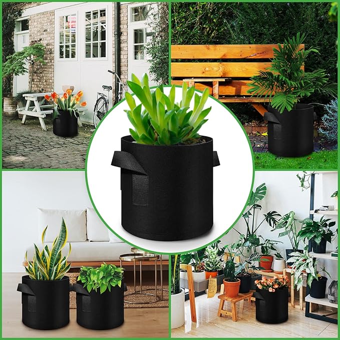 5 Pack 15 Gallon Grow Bags, Heavy Duty Thickened Nonwoven Fabric Pots with Handles, Planter Grow Bags for Vegetables/Flower/Plant/Fruits, Black