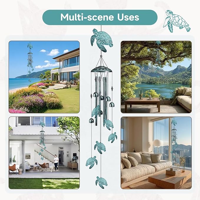 Sea Turtle Wind Chimes for Outside,41" Metal Windchimes, Housewarming/Halloween/Festival/Memorial Turtles Gifts for Women/Men, Sea Turtle Decor for Outside, Patio or Yard, Garden