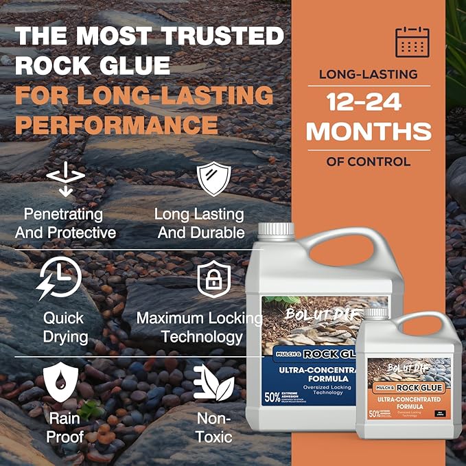 162 OZ Mulch Glue for Landscaping, Rock Glue for Landscaping and Stabilizing Mulch and Pea Gravel, Lasts up to 3 Years, Non Toxic, Fast Drying, Ready to Use