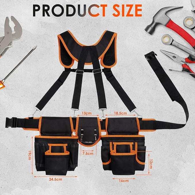 OTYMIOW Construction Tool Belt for Men, Detachable & Adjustable Carpenter Tool Belt, Morrales De Construccion for Framers Carpenter Electrician Construction(33.4''-66.9'')