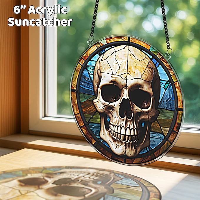 2 Halloween Raven Skull Acrylic for Window Hanging, Art Gothic Decor for Home, Indoor, Garden, Housewarming, Gift for Mom, Grandma, Women, Friend SCB-A6-GT1
