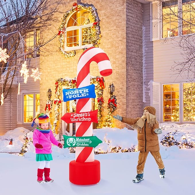 8FT Christmas Inflatables Candy Canes Outdoor Yard Decorations, Xmas Blow Up Candy Canes with Rotating LED Lights,Winter Outside Decor for Holiday Christmas Party Garden