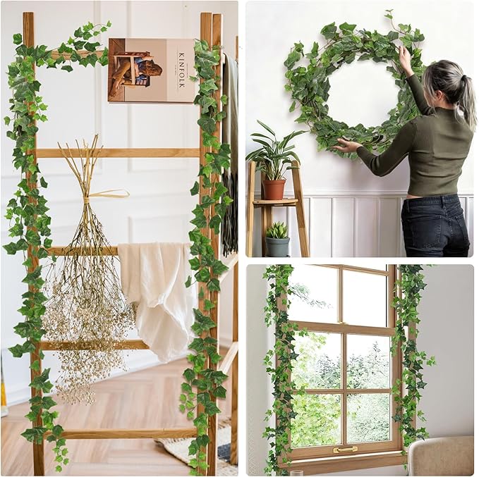 RECUTMS 2Pcs Fake Vines 74.8inch Artificial Ivy Garland Hanging Plants with Silk Leaves Greenery Decoration for Indoor Outdoor Wedding Home Kitchen Garden Office