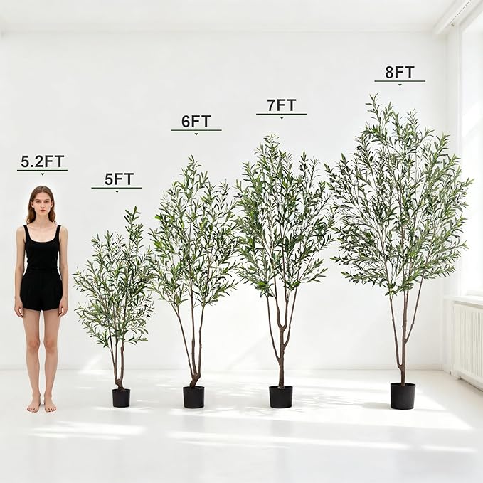 5FT Artificial Olive Tree Artificial Olive Plants, Tall Faux Olive Tree Faux Silk Plant Fake Plant Ultra-Realistic Silk Leaves & Natural Trunk Indoor Outdoor Use