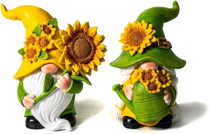 2PCS Sunflower Gnome Decor,Dynamic Spring Gnomes Decorations for Home and Yard Swedish Tomte Elf Dwarf Figurines Summer Outdoor Gnomes Gifts for Women (Sunflowers)