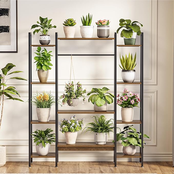 55" Large Plant Stand Indoor with 8 LED Grow Lights (3 Modes & Auto Timer) - 12 Tiered Metal Plant Shelf, 10 Dimmable Brightness Levels, Flower Stand Display Rack
