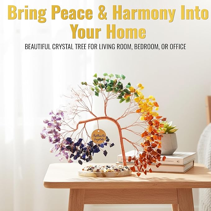 7 Chakra Crystal Tree of Life – Handmade Healing Gemstone Bonsai Trees for Home & Office Décor – Feng Shui Money Tree for Positive Energy, Good Luck & Spiritual for Women