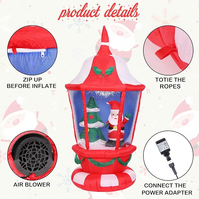VCUTEKA Christmas Inflatables Outdoor Decorations, 6FT Inflatable Lantern with Santa Claus and Christmas Tree Blow Up Built-in Colorful LED Lights for Holiday Yard Garden Lawn Xmas Decor