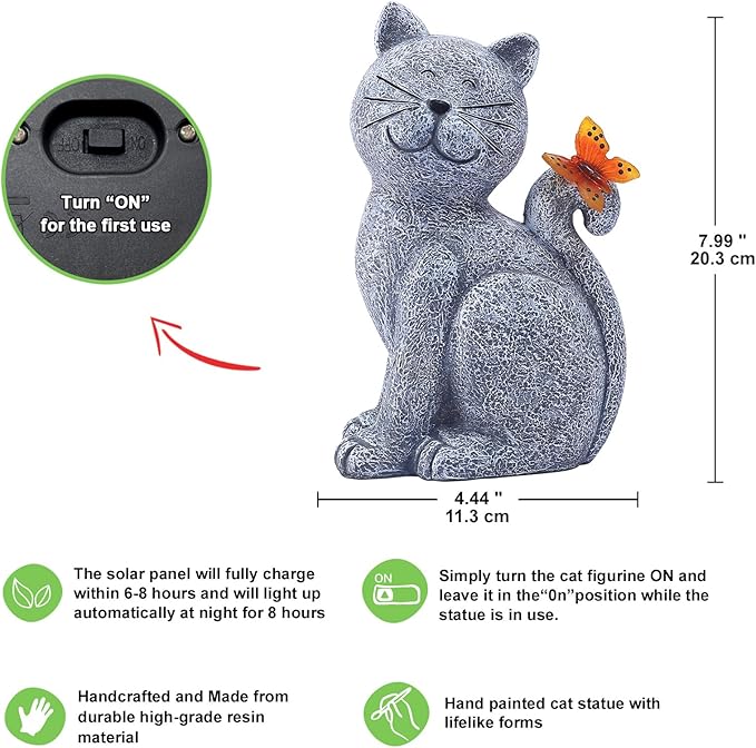 Nacome Cat Outdoor Statues for Garden: Outside Decor with Butterfly Clearance for Yard Art Lawn Ornaments Porch Patio Balcony Home House for Grandma Mom Women