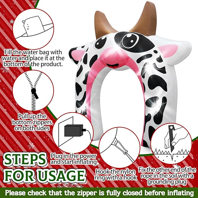12FT Christmas Inflatable Cow Arch Outdoor Decorations Giant Cow Inflatables with Built-in 5 LED Lights Farm Animals Blow Up Garden Yard Lawn Decor for Baby Shower Cow Birthday Party Decoration